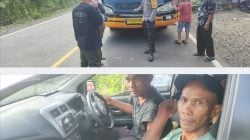 Polisi mengamankan TKP penikaman (foto atas) di Jalur Trans Sulawesi di Kecamatan Tapalang, Kabupaten Mamuju. Korban penikaman dievakuasi ke Poskesmas (foto bawah).